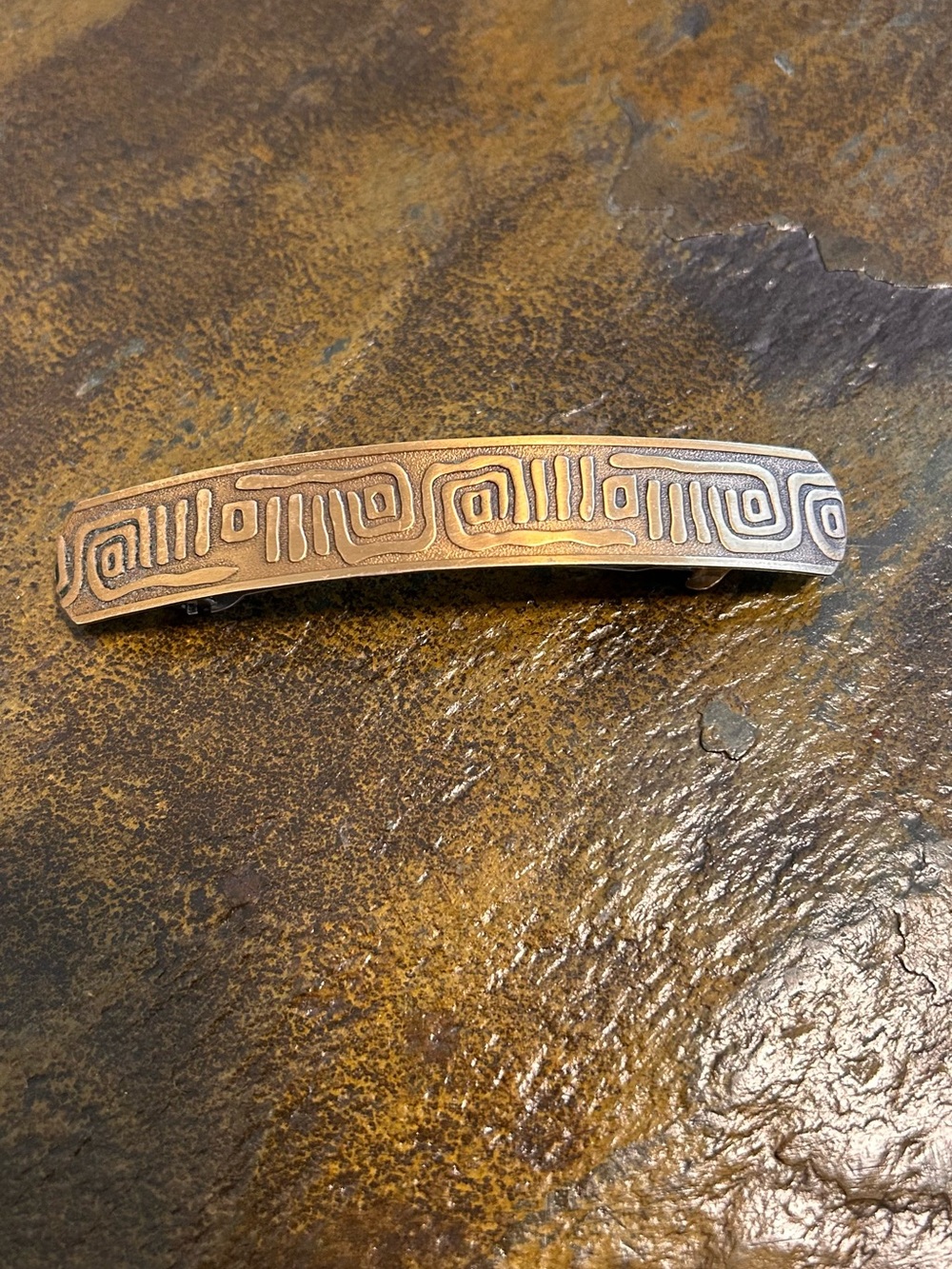 Vintage Made in France 🇫🇷 Copper-Tone Engraved Hair Barrette